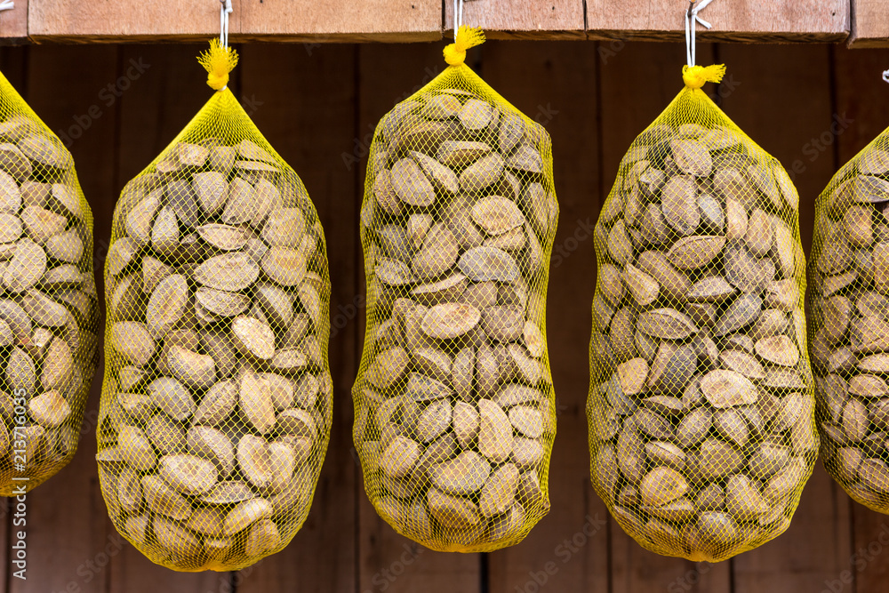Pará, Brazil. Close up of Brazil nuts for sale at street fair in the
