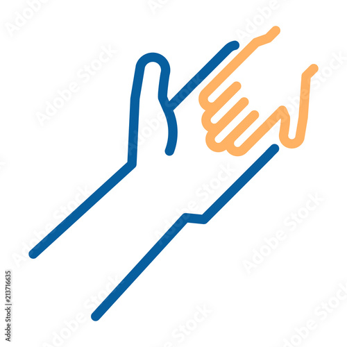 adult and child holding hands icon. Vector thin line illustration. Humanitarian help, adopting a child, family ties, child poverty awareness, social issues, charity and donation