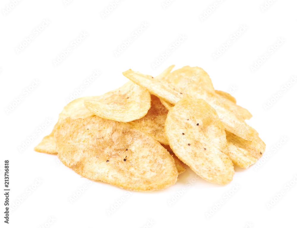 Pile of spiced banana chips isolated