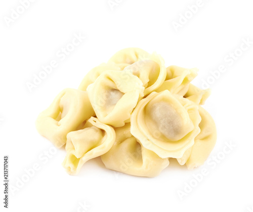 Pile of ravioli pasta isolated