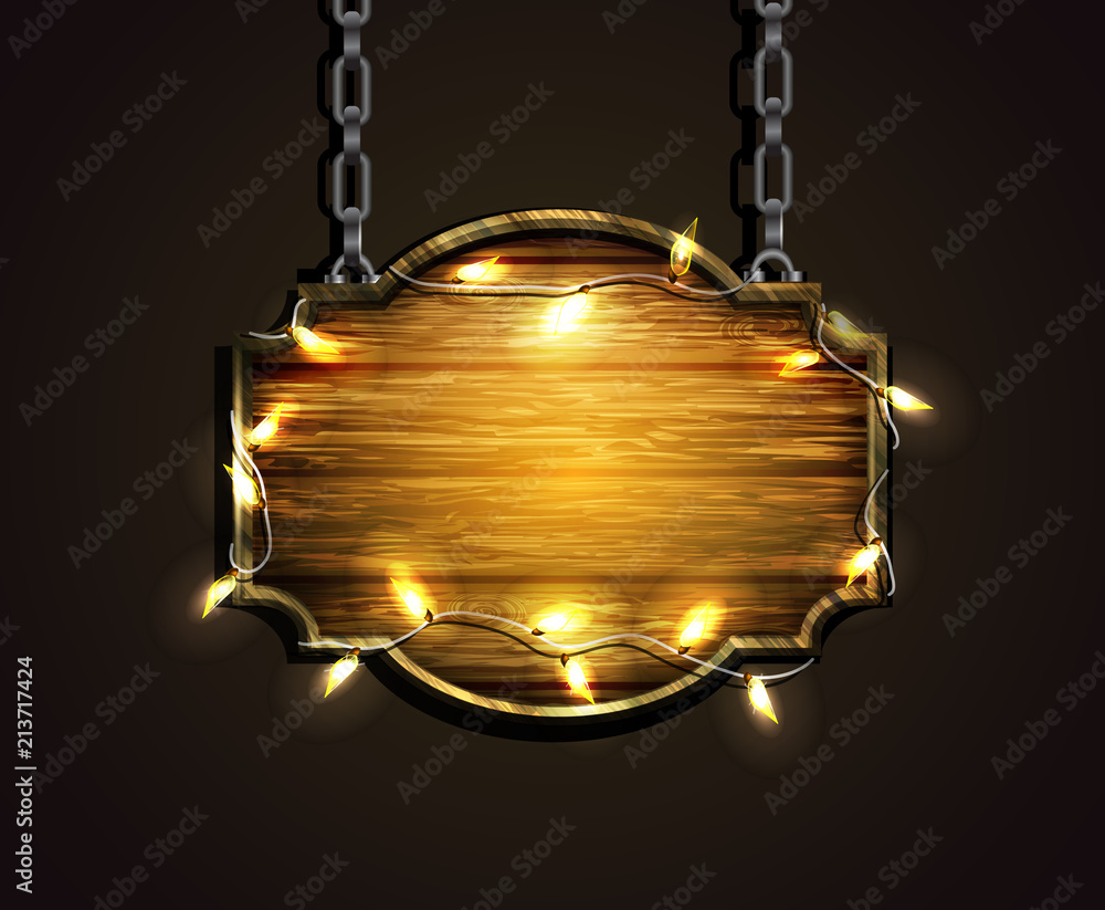 Blank wooden signboard hanging on chain isolated on white background ...