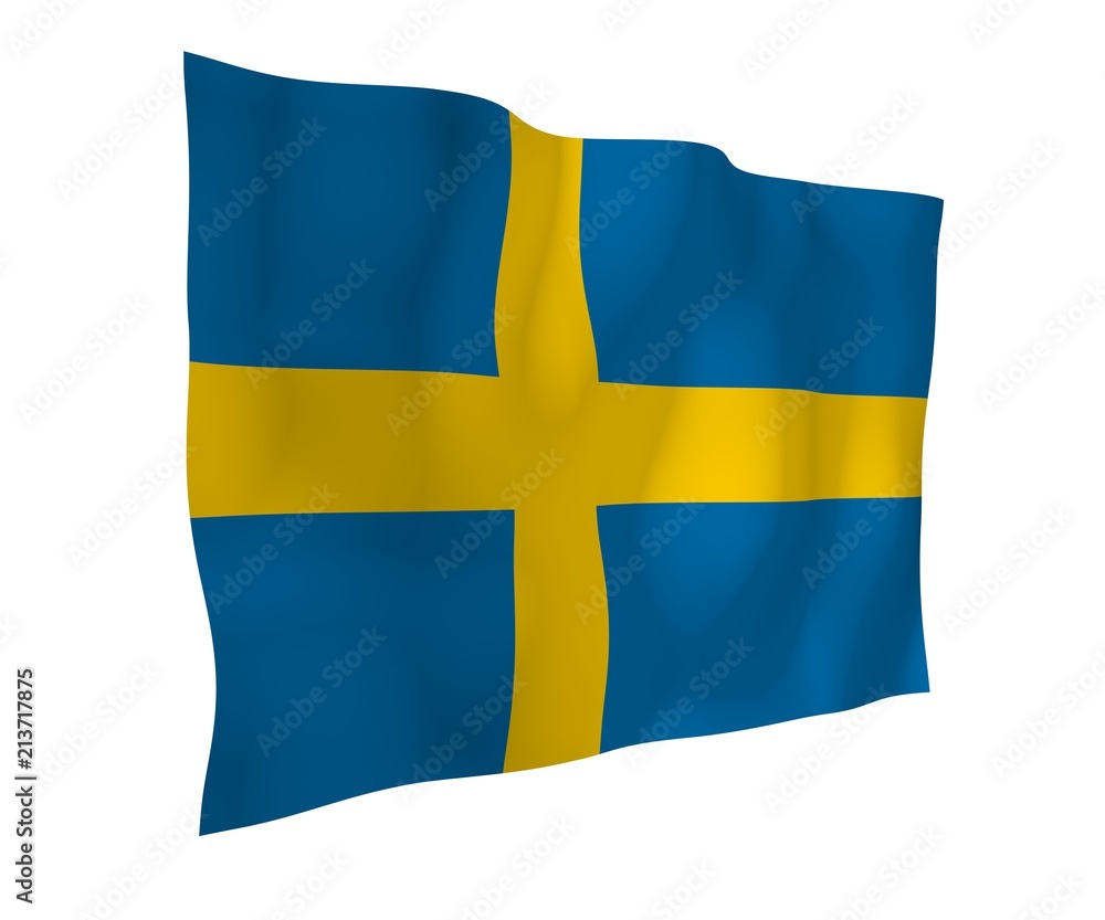 The flag of Sweden. Official state symbol of the Kingdom of Sweden. A blue field with a yellow Scandinavian cross that extends to the edges of the flag. 3d illustration The flag of Sweden. Official state symbol of the Kingdom of Sweden. A blue field with a yellow Scandinavian cross that extends to the edges of the flag. 3d illustration