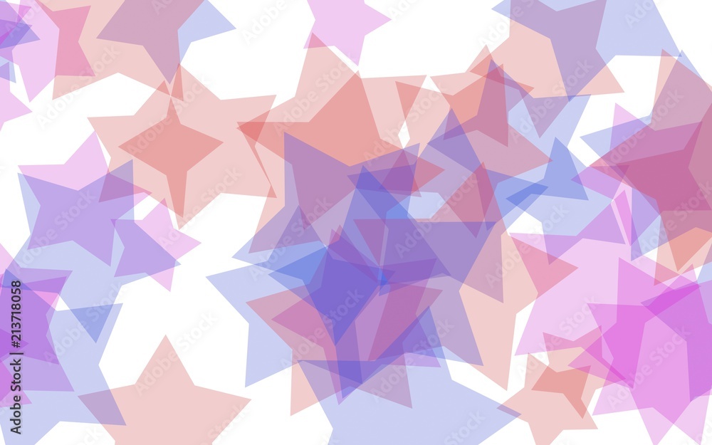 Multicolored translucent stars on a white background. Pink tones. 3D illustration Multicolored translucent stars on a white background. Pink tones. 3D illustration