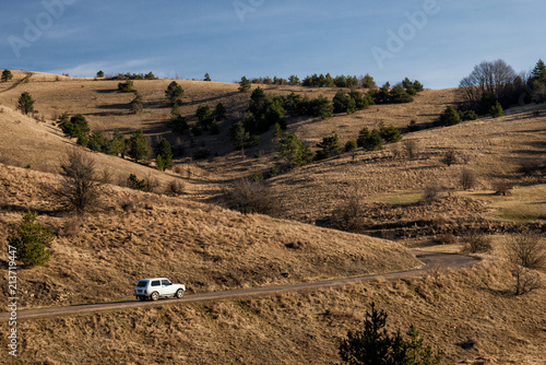  The car goes along the mountain road. Republic of Crimea