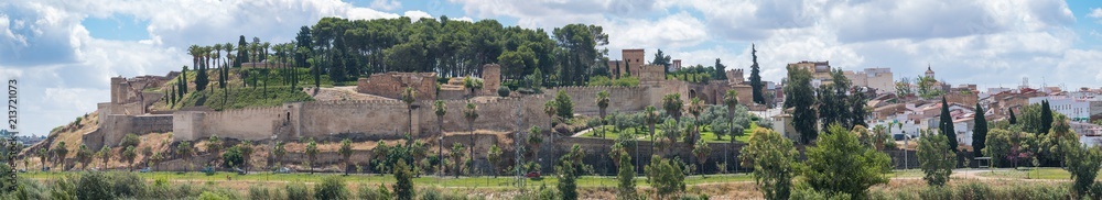 Panoramic view of the Arab Alcazaba of the city of Badajoz with the Guadiana river in front