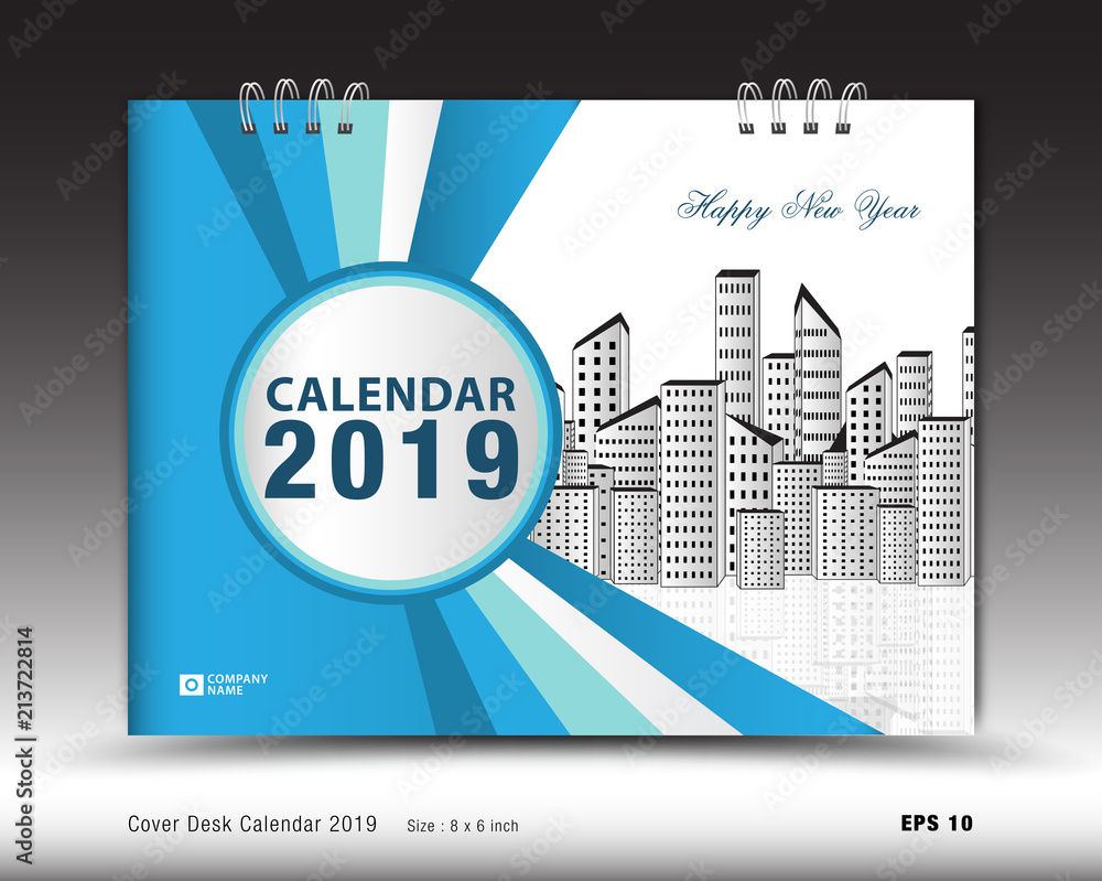 Cover Desk Calendar for 2019 year template vector, book cover layout, annual  report, magazine ads, Business brochure flyer, poster, leaflet, booklet,  newspaper, blue abstract backround Stock Vector | Adobe Stock