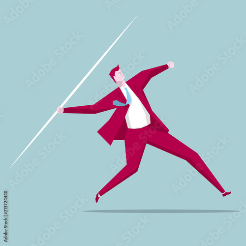  Businessman throwing a javelin,The background is blue.