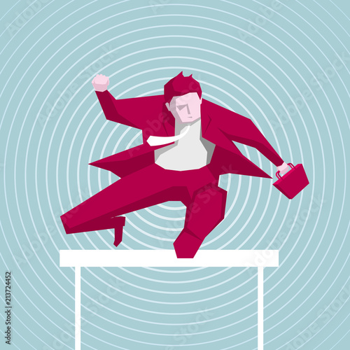 Businessman hurdles running, business concept design, background is blue.