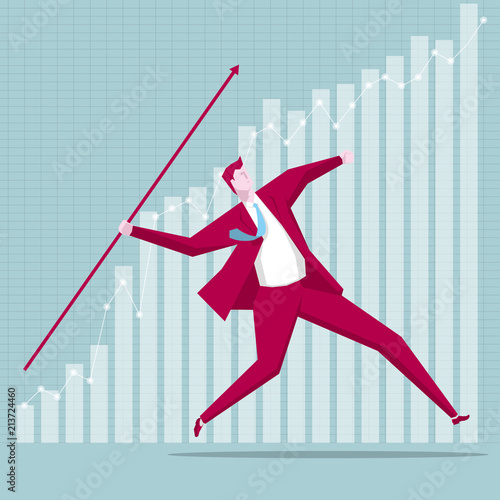 Businessman throwing a javelin,The background is market statistics.