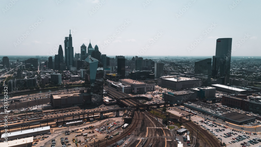 Philadelphia Skyline From the West Side With Railroad Tracks in Foreground