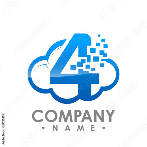 Creative abstract data cloud number four vector logo design template element. Colored green concept icon