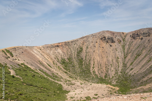 Azuma-Kofuji peak 1707 meters ,Mount Azuma is a roughly 2000 meter tall, volcanic mountain range northeast of Mount Bandai along the border of Fukushima and Yamagata Prefectures