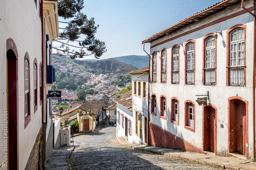 Street view of the cobble stoned streets of colonial city Ouro Preto in Minas Gerais, Brazil Street view of the cobble stoned streets of colonial city Ouro Preto in Minas Gerais, Brazil