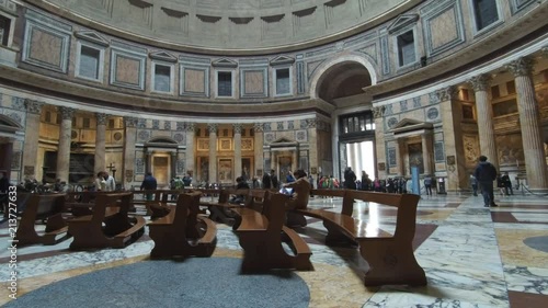 Rome Pantheon Internal view of Dome and chapels with tourists - Timelapse