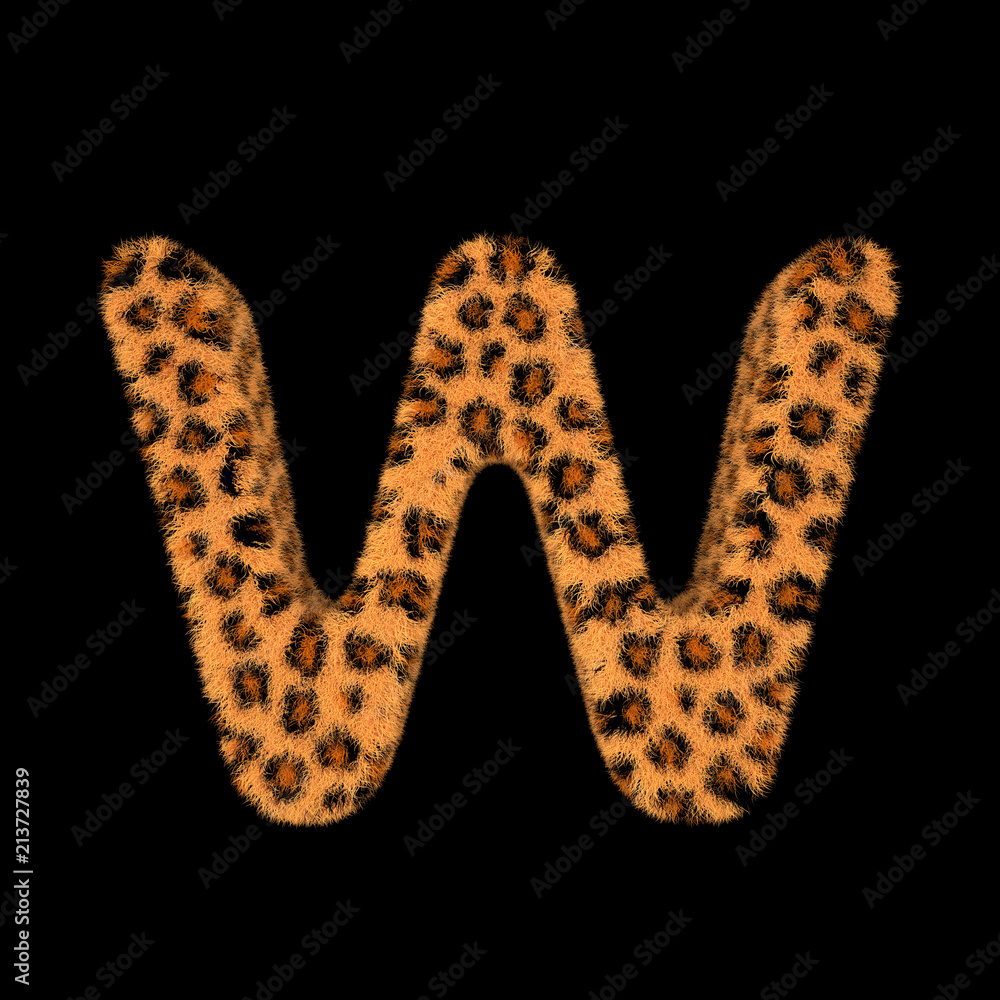 3D Rendering Creative Illustration Leopard Print Furry Letter W 3D Rendering Creative Illustration Leopard Print Furry Letter W