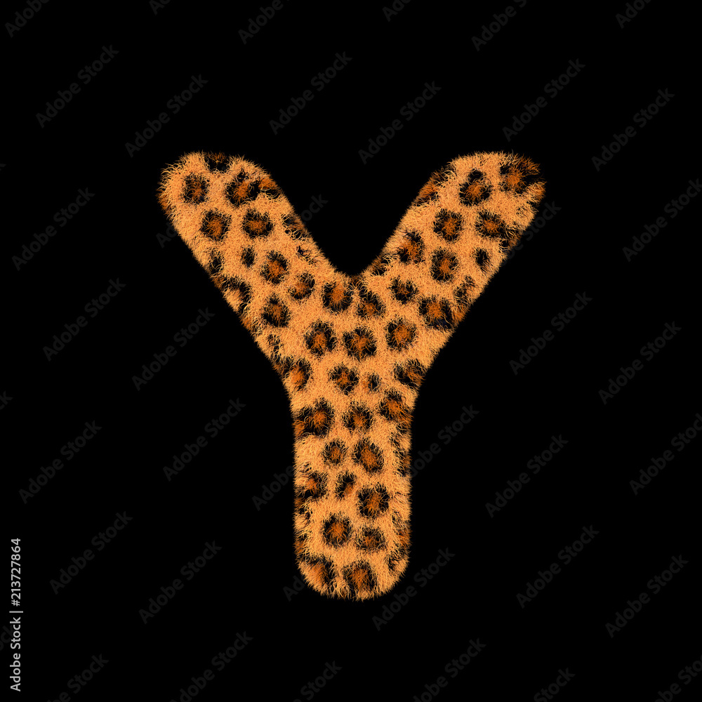 3D Rendering Creative Illustration Leopard Print Furry Letter Y