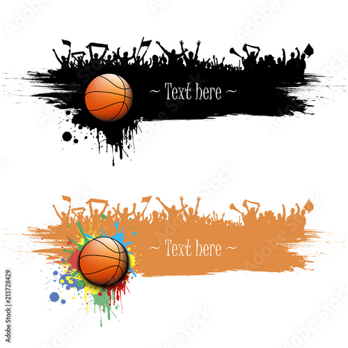 Grunge background. Basketball ball and fans