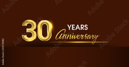 30 years anniversary celebration logotype. anniversary logo with golden color and gold confetti isolated on dark background, vector design for celebration, invitation card, and greeting card