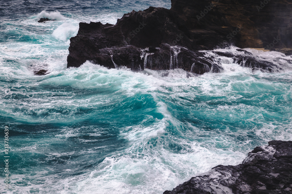 Stromy weather with big waves at rocky coastline of Oahu island, Hawaii. Stromy weather with big waves at rocky coastline of Oahu island, Hawaii.