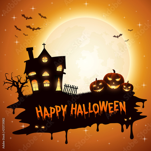 Halloween background with pumpkins and church