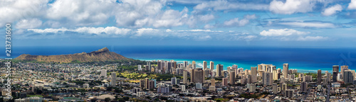 Panoramic view of Honolulu city  Waikiki and Diamond Head from Tantalus lookout