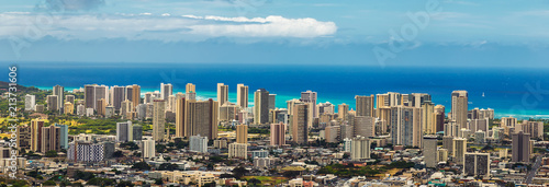 Panoramic view of Honolulu city, Waikiki district from Tantalus lookout