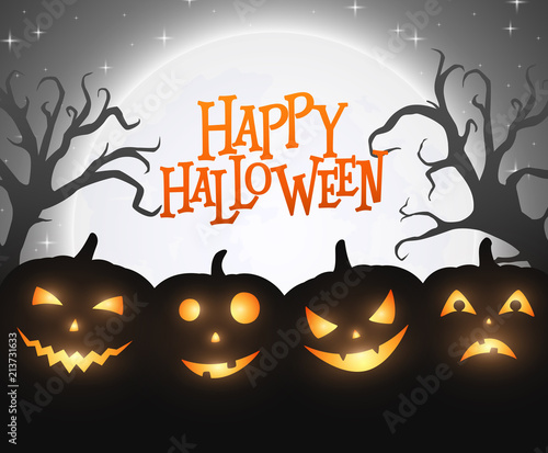 Banner Cartoon Halloween pumpkins on black background
