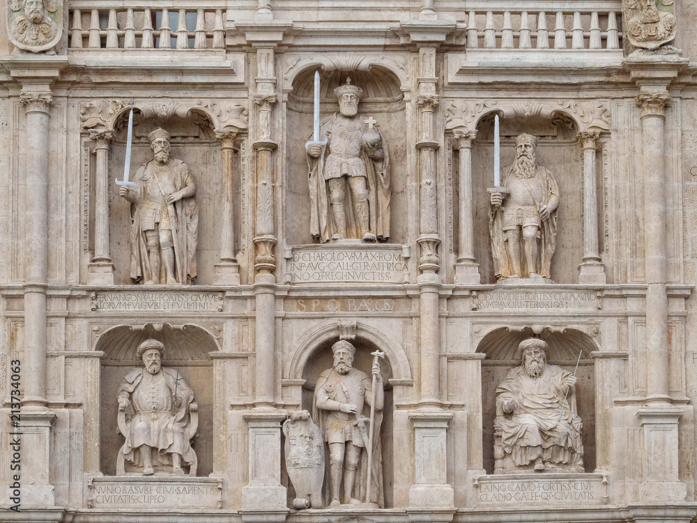 Statues of important figures in the history of Burgos and Castile on the St. Mary Arch - Burgos, Castile and Leon, Spain