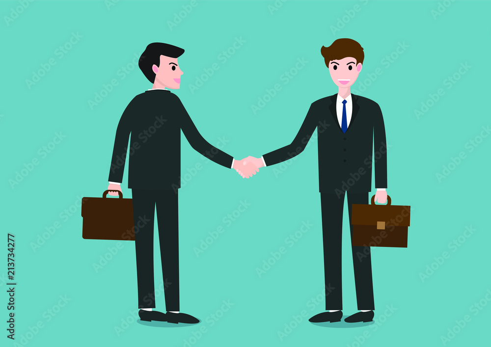 Fototapeta premium Two businessman standing and shaking hands with happy faces.Vector illustration.