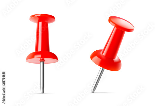 Set of realistic red thumbtacks isolated on white background. Vector illustration ready to use for your design. EPS10.