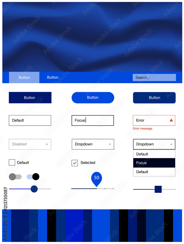 Dark BLUE vector ui ux kit with lines, ovals. Dark BLUE vector ui ux kit with lines, ovals.
