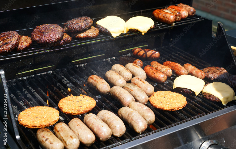 cooking meat and vegetable in barbecue grill in the party cooking meat and vegetable in barbecue grill in the party