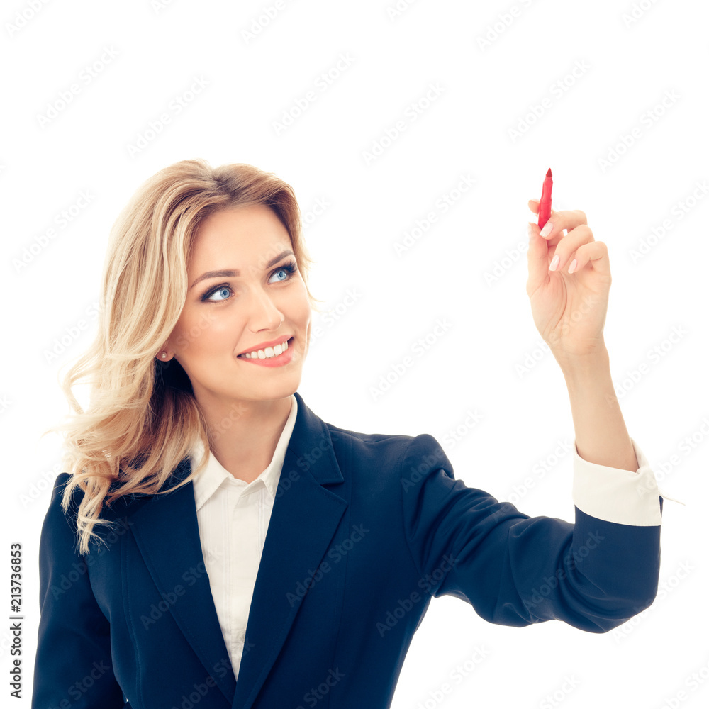 businesswoman writing or drawing something on screen businesswoman writing or drawing something on screen