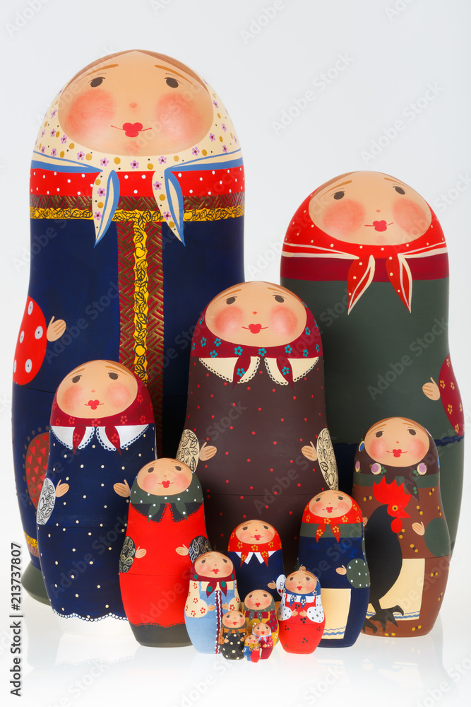 Set of Russian dolls babushka matryoshka isolated on white Set of Russian dolls babushka matryoshka isolated on white