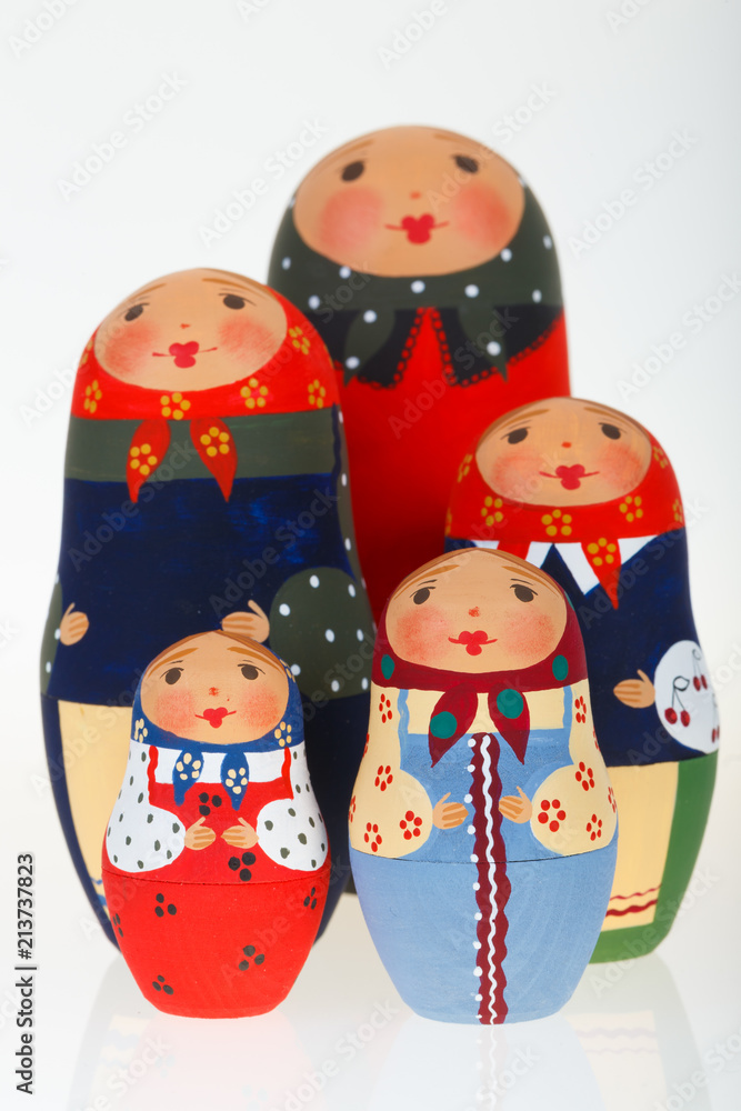 Set of Russian dolls babushka matryoshka isolated on white Set of Russian dolls babushka matryoshka isolated on white