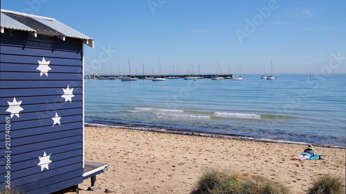 Bathing box beach house in the late afternoon sun, Mornington Australia 2018 © Stringer Image