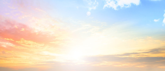 Background of colorful sky concept: Dramatic sunset with twilight color sky and clouds