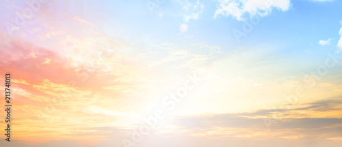 Background of colorful sky concept: Dramatic sunset with twilight color sky and clouds photo