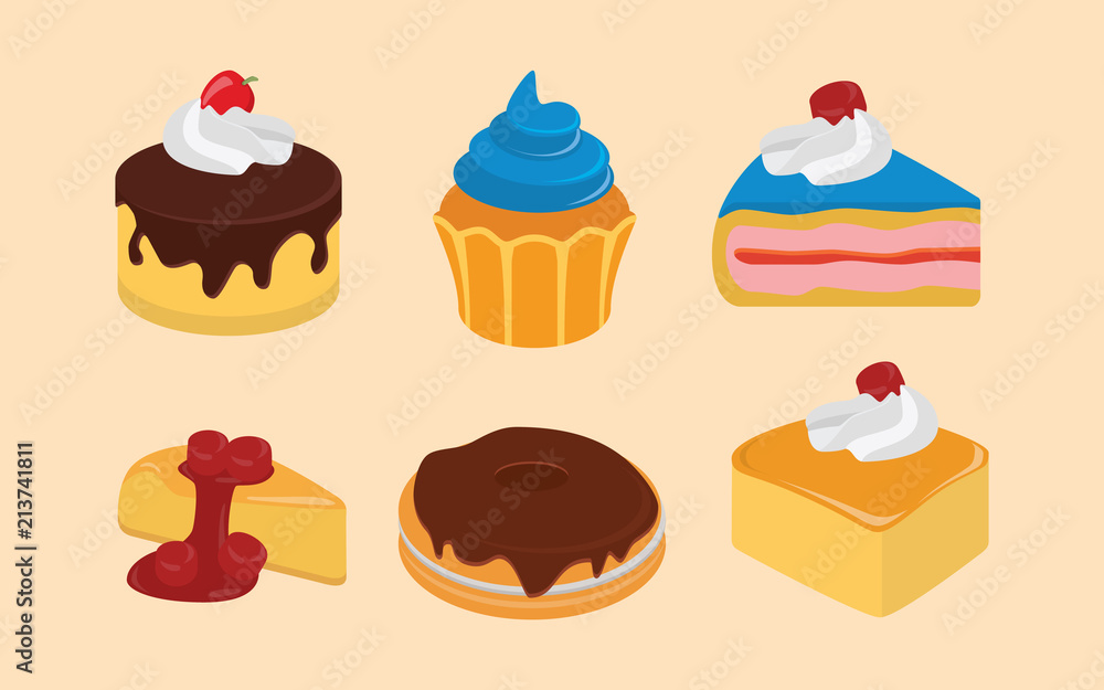 sweet cake set collections with flat style vector graphic illustration sweet cake set collections with flat style vector graphic illustration