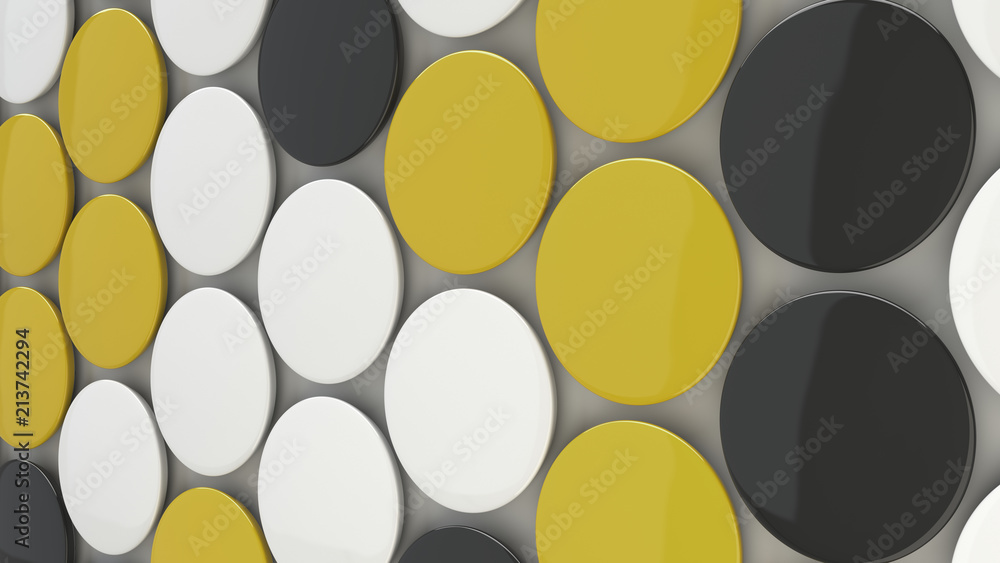 Blank black, white and yellow badges on white background