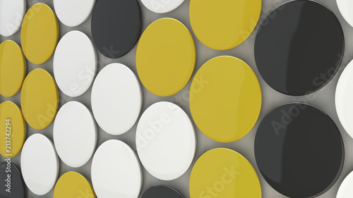 Blank black, white and yellow badges on white background