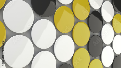 Blank black, white and yellow badges on white background