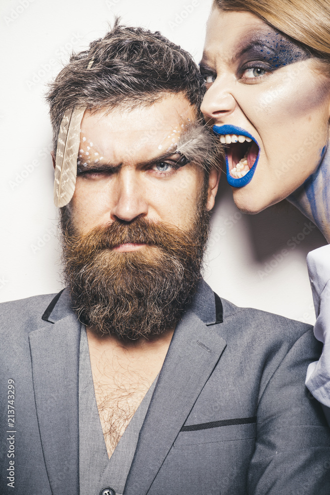 Halloween concept. Wicked and bearded man with Halloween makeup. Couple in love painted for Halloween party. Halloween is an opportunity to be really creative Stock Photo | Adobe Stock