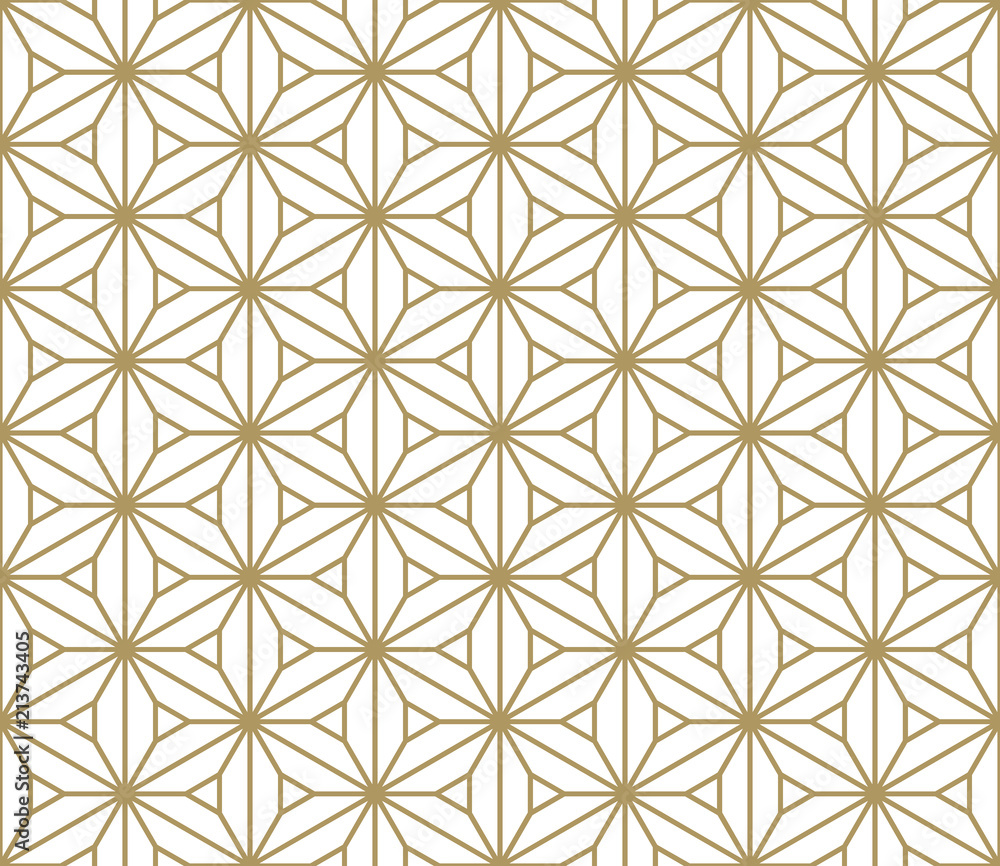 Seamless pattern based on Japanese ornament Kumiko.Golden color. Seamless pattern based on Japanese ornament Kumiko.Golden color.