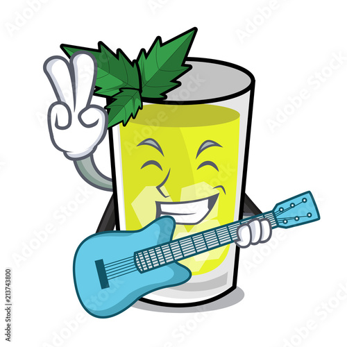 With guitar mint julep mascot cartoon