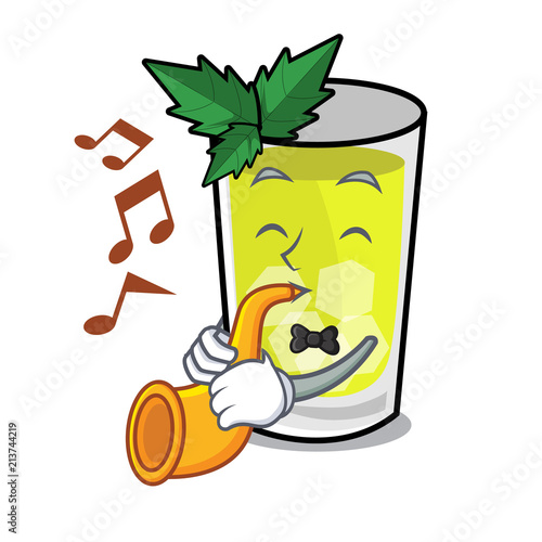 With trumpet mint julep mascot cartoon