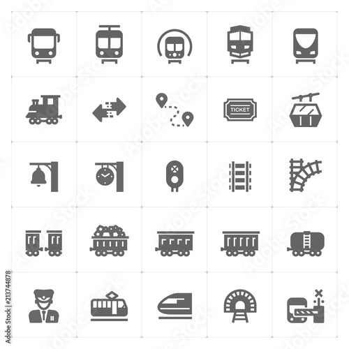 Icon set - train and transportation filled icon style vector illustration on white background