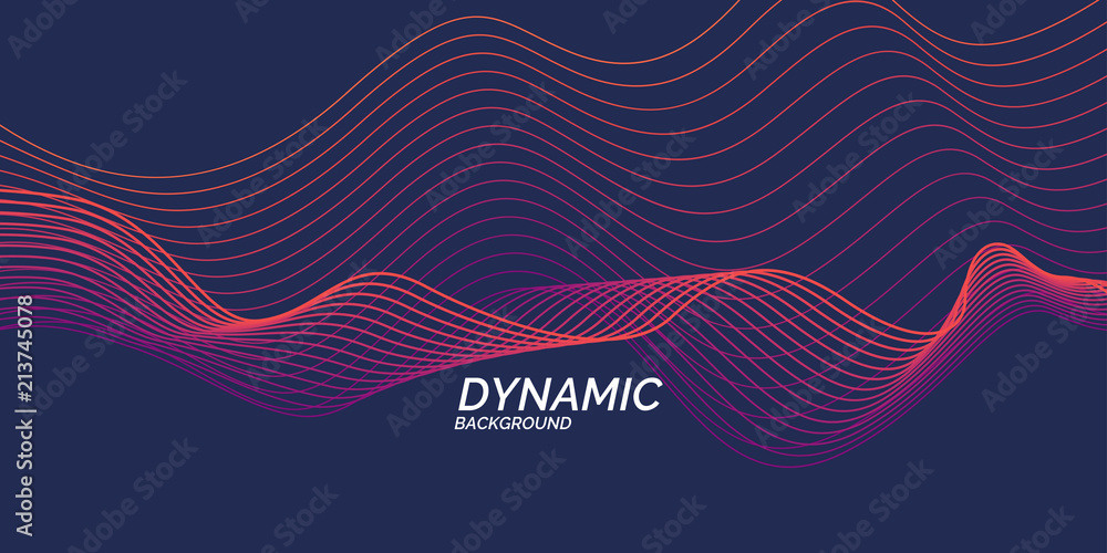 Bright poster with dynamic waves. Illustration minimal flat style Bright poster with dynamic waves. Illustration minimal flat style