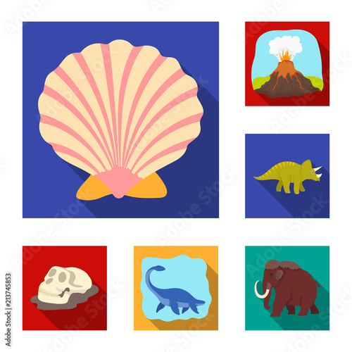 Different dinosaurs flat icons in set collection for design. Prehistoric animal vector symbol stock web illustration.