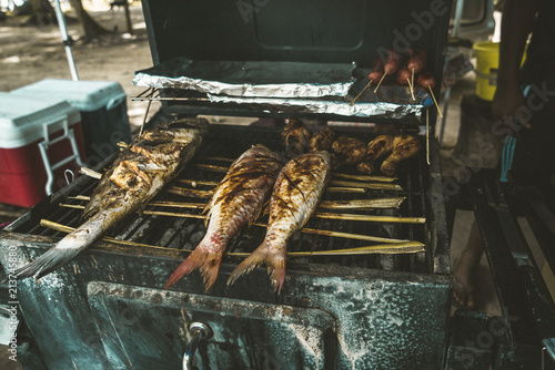 grilled fish barbecue at beach